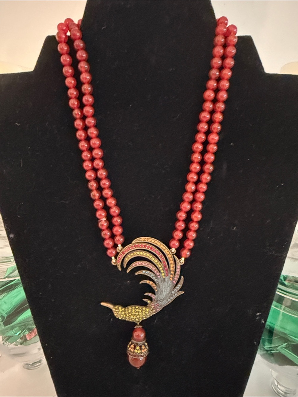 Vintage Heidi Daus RARE Phoenix Reborn Crimson Beaded Parrot Necklace